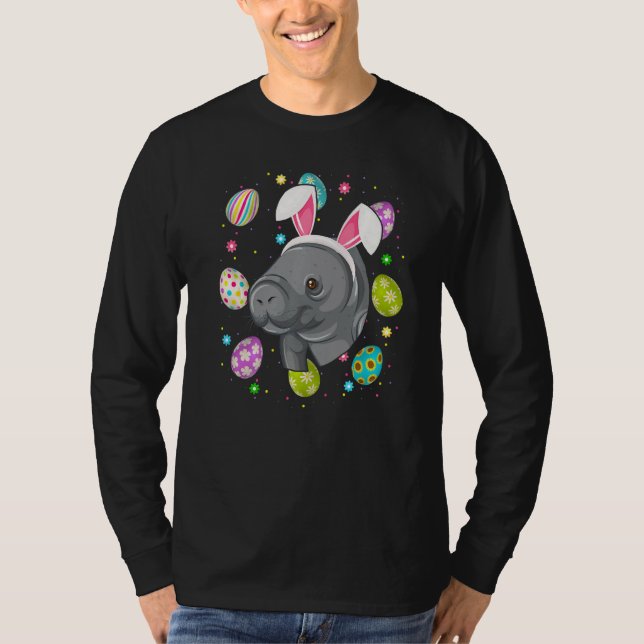 Easter Egg Bunny Ear Manatee Face Easter Sunday T-Shirt (Front)