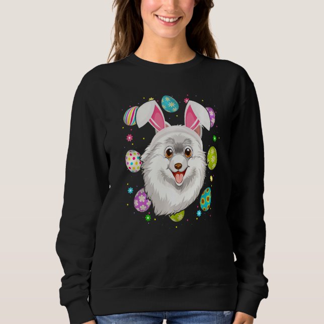 Easter Egg Bunny Ear Pomeranian Dog Face Easter Su Sweatshirt (Front)