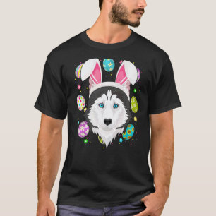 Easter Egg Bunny Ear Siberian Husky Dog Face Easte T-Shirt