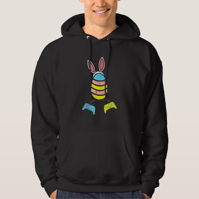 Easter Egg Bunny Ears Video Game Controllers Gamer Hoodie (Front)