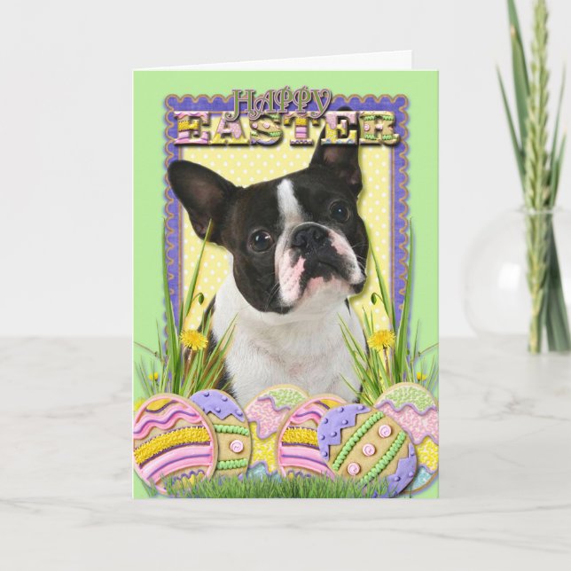 Easter Egg Cookies - Boston Terrier Holiday Card (Front)
