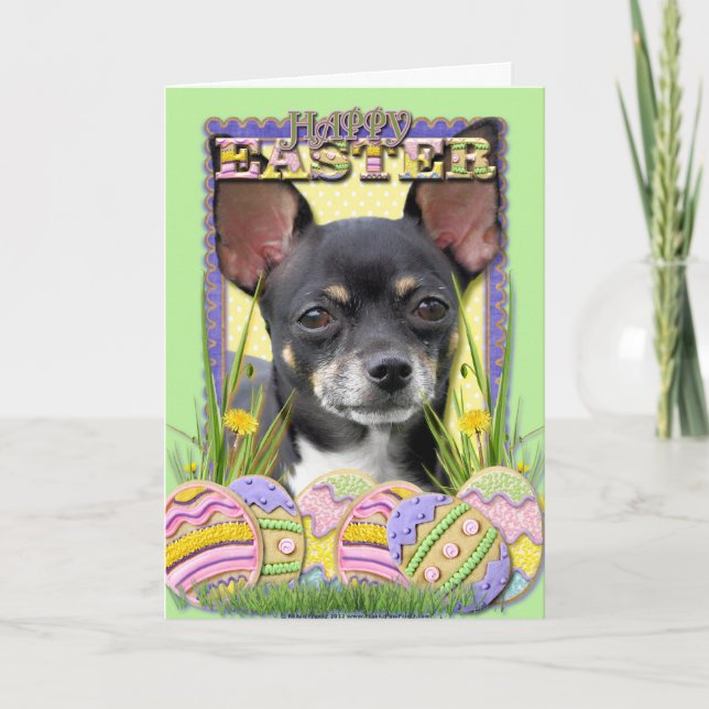 Easter Egg Cookies - Chihuahua Holiday Card (Front)