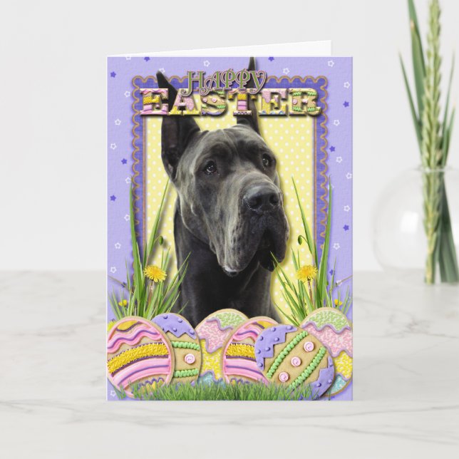 Easter Egg Cookies - Great Dane - Grey Holiday Card (Front)