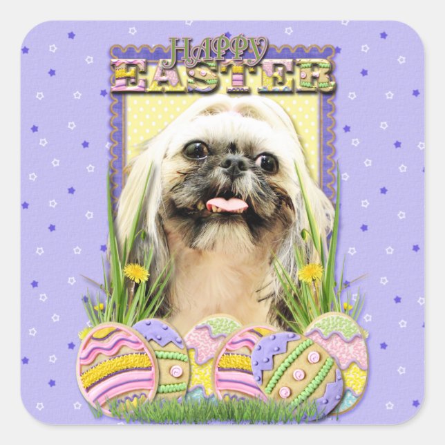 Easter Egg Cookies - Shih Tzu - Opal Square Sticker (Front)