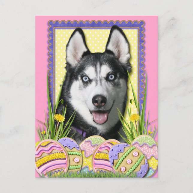 Easter Egg Cookies - Siberian Husky Holiday Postcard (Front)