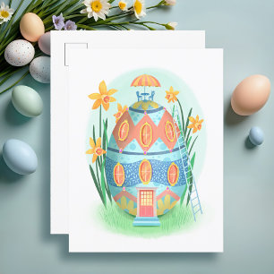 Easter Egg Cottage Postcard