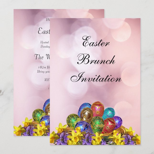 Easter Egg Decorations & Flower Nest Easter Brunch Invitation (Front/Back)