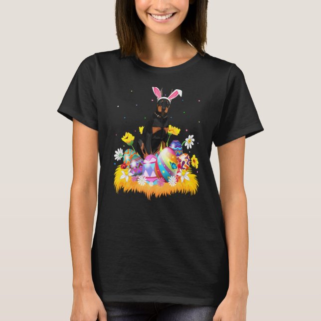 Easter Egg Doberman Dog Easter Sunday T-Shirt (Front)