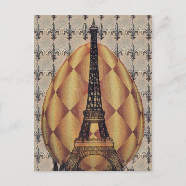Easter Egg Eiffel Tower, Paris Fleur-de-lis Holiday Postcard (Front)