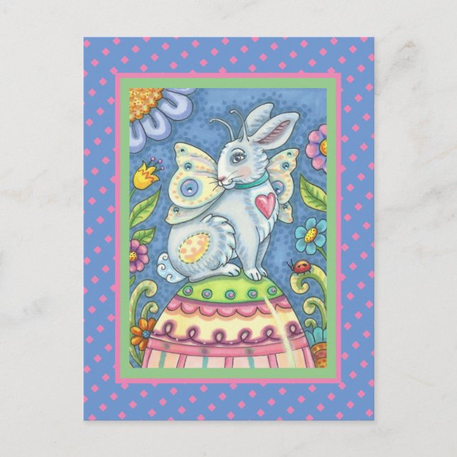 EASTER EGG FAIRY, SPRING HARE FANTASY POSTCARD (Front)