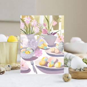 Easter Egg Floral Watercolor Tea Party  Holiday Postcard