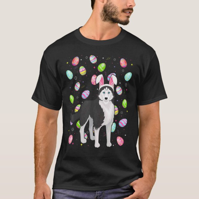 Easter Egg   Funny Siberian Husky Dog Easter Sunda T-Shirt (Front)