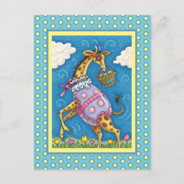 EASTER EGG GIRAFFE & SPRING TULIPS Cute Holiday Postcard (Front)