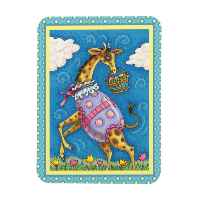 EASTER EGG GIRAFFE & SPRING TULIPS Cute Magnet (Vertical)