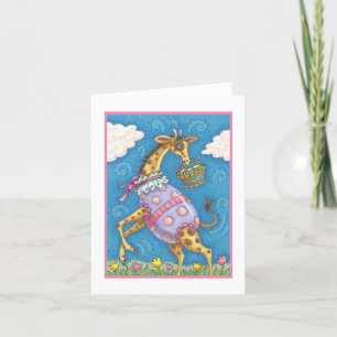 EASTER EGG GIRAFFE & TULIPS SPRING NOTE CARD Blank