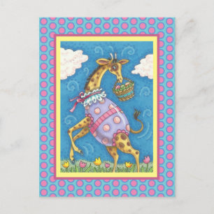 EASTER EGG GIRAFFE & TULIPS, SPRING POSTCARD