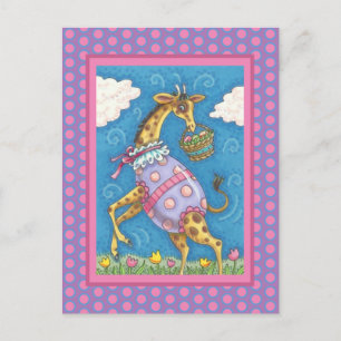 EASTER EGG GIRAFFE & TULIPS, SPRING POSTCARD