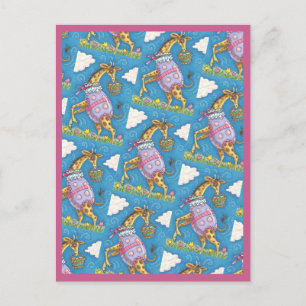 EASTER EGG GIRAFFE & TULIPS, SPRING POSTCARD