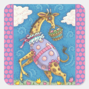 EASTER EGG GIRAFFE & TULIPS, SPRING STICKERS Cute