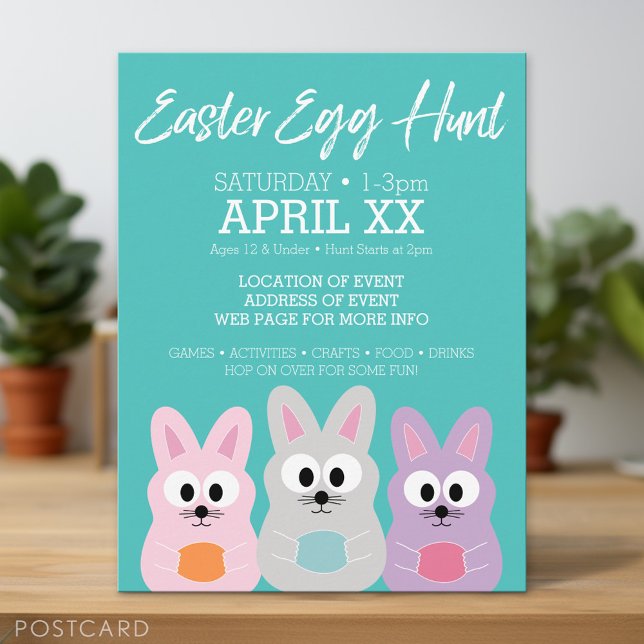 Easter Egg Hunt Advertisement - Cute Bunny Rabbits Postcard (Custom Postcard)