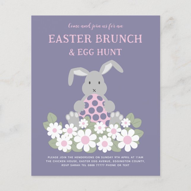 Easter Egg Hunt and Brunch Bunny Pink Floral Flyer (Front)