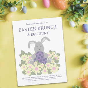Easter Egg Hunt and Brunch Cute Bunny Floral Invitation Postcard