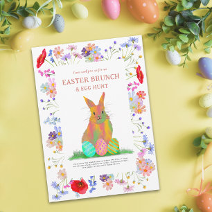 Easter Egg Hunt and Brunch Floral Bunny Invitation Postcard