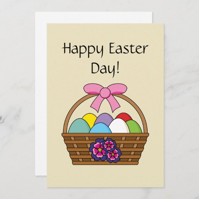 Easter Egg Hunt Basket w Pastel Eggs | Personalise Holiday Card (Front/Back)