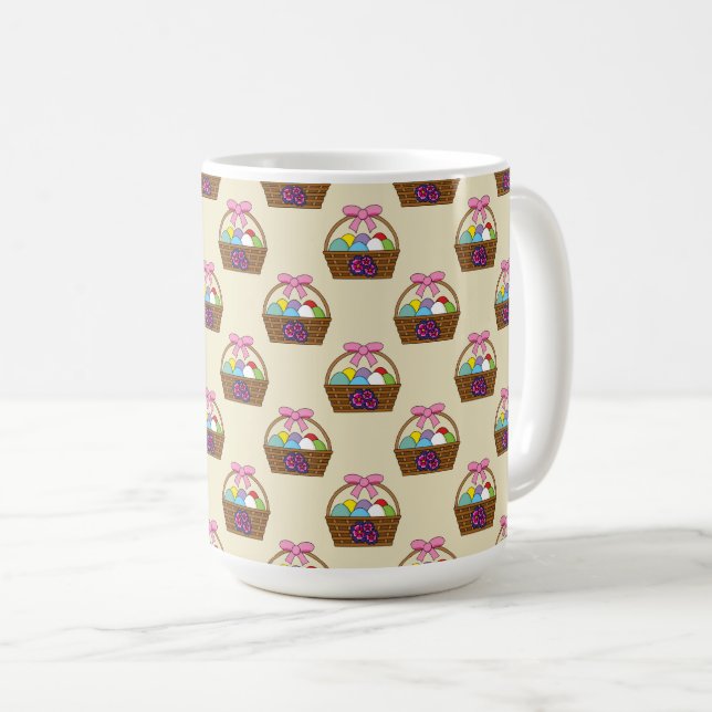 Easter Egg Hunt Basket with Pastel Eggs Pattern Coffee Mug (Front Right)