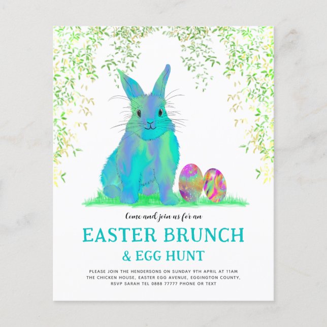 Easter Egg Hunt Brunch Colourful Bunny Budget Flyer (Front)