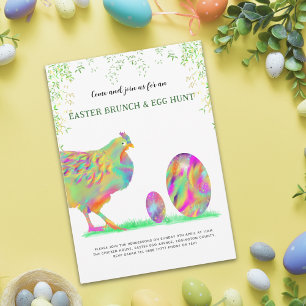 Easter Egg Hunt Brunch Colourful Cute Chicken Invitation Postcard