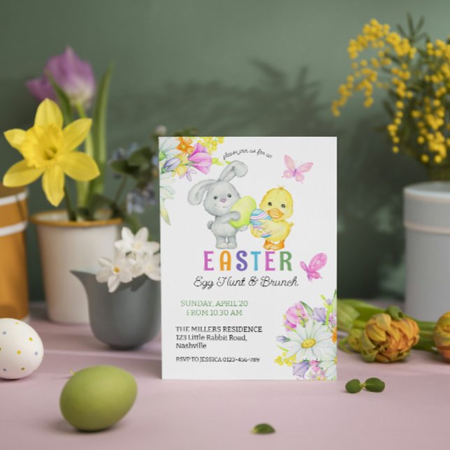 Easter Egg Hunt & Brunch Cute Bunny & Chick Invitation (Creator Uploaded)