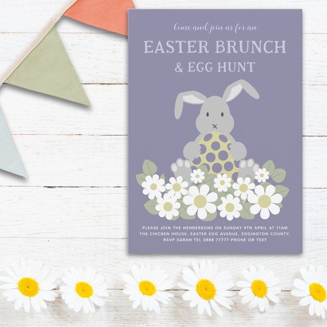 Easter Egg Hunt Brunch Cute Bunny Daisy Floral  Invitation (Easter egg hunt spring brunch cute bunny daisy meadow floral garden party invitation)