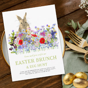 Easter Egg Hunt Brunch Cute Bunny Floral Invitation Postcard