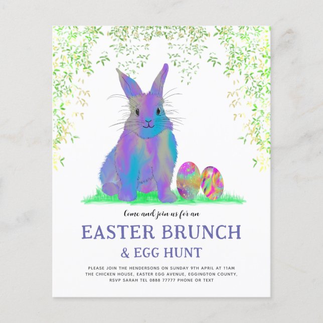 Easter Egg Hunt Brunch Cute Bunny Purple Budget Flyer (Front)