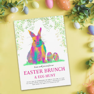 Easter Egg Hunt Brunch Cute Pink Bunny Watercolor Invitation
