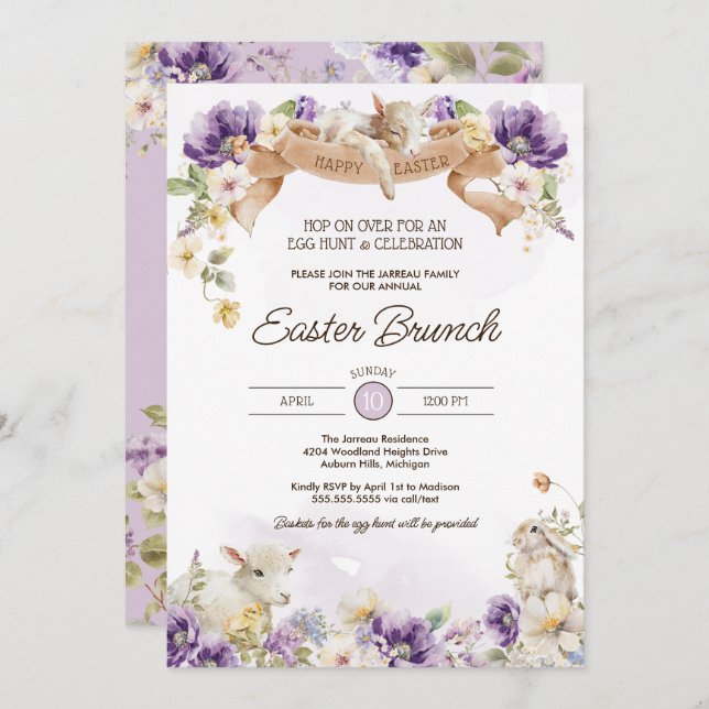 Easter Egg Hunt & Brunch Pastel Floral Holiday Inv Invitation (Front/Back)