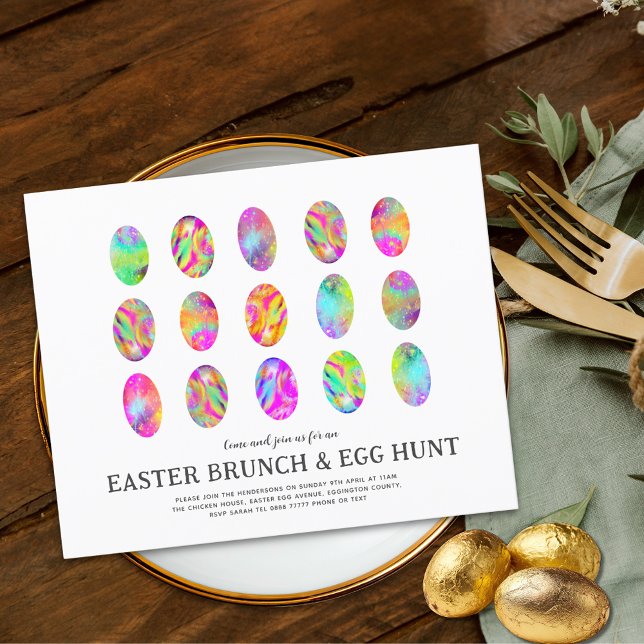 Easter Egg Hunt Brunch Watercolor colourful (Modern minimalist Easter brunch egg hunt colorful watercolor art invitation )