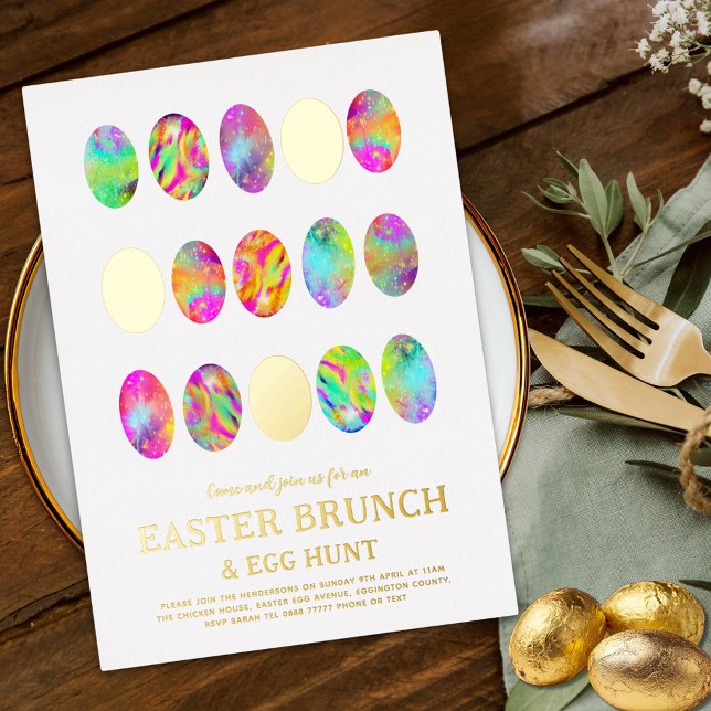 Easter Egg Hunt Brunch Watercolor modern Gold (Minimalist easter brunch egg hunt colorful watercolor gold foil spring garden party invitation )