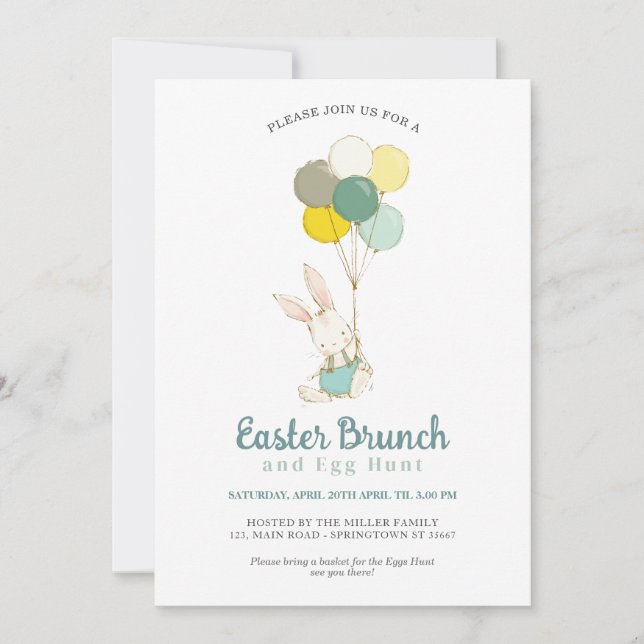 Easter Egg Hunt & Brunch  with Bunny Holiday Card (Front)