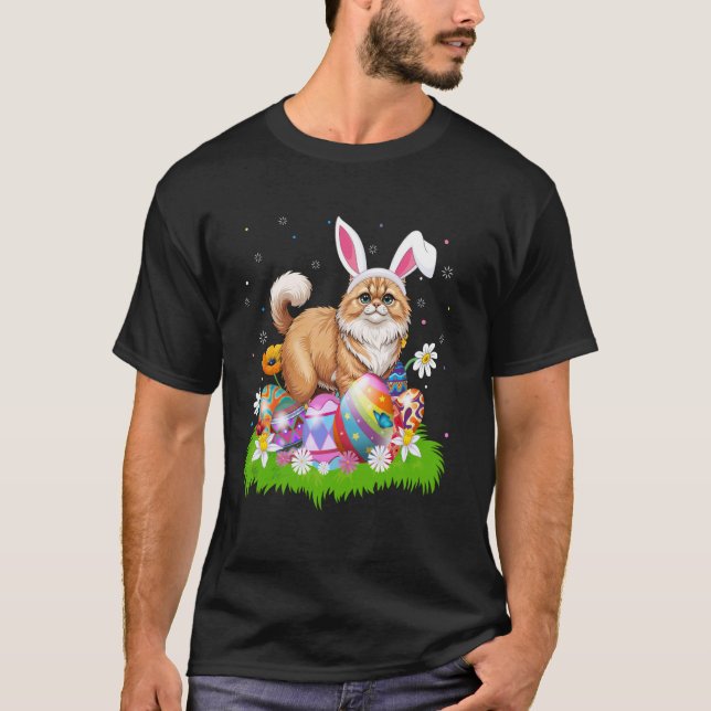 Easter Egg Hunt Bunny Ear Persian Cat Easter Sunda T-Shirt (Front)