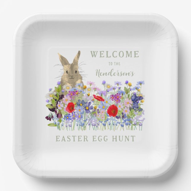 Easter Egg Hunt Bunny Floral  Paper Plate (Front)