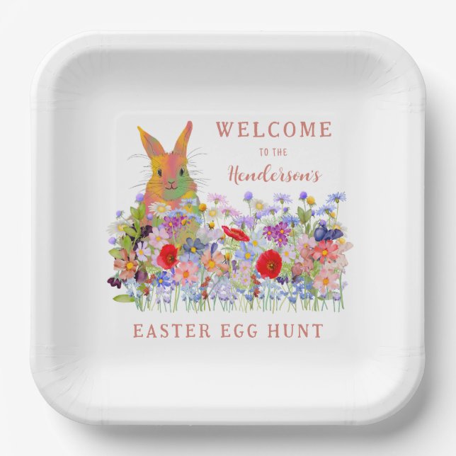 Easter Egg Hunt Bunny Floral Paper Plate (Front)