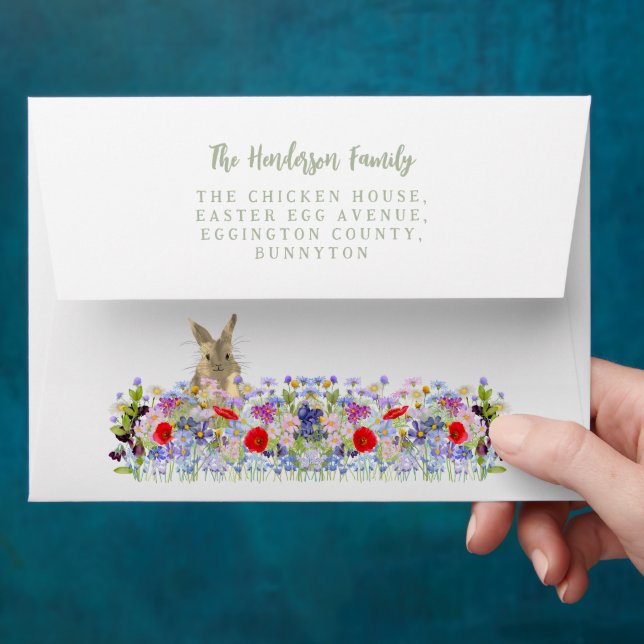 Easter Egg Hunt Bunny Floral Return Address  Envelope (Hand)