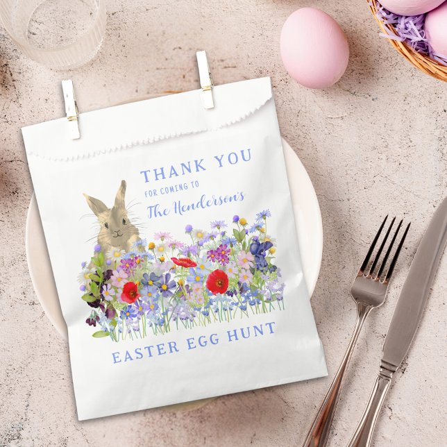Easter Egg Hunt Bunny Floral Thank You Favour Bags (Personalized easter brunch egg hunt cute bunny floral thank you favor bag Watercolor wildflowers )