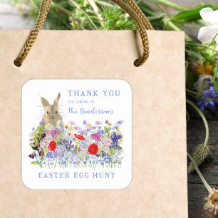 Easter Egg Hunt Bunny Floral Thank You Square Sticker