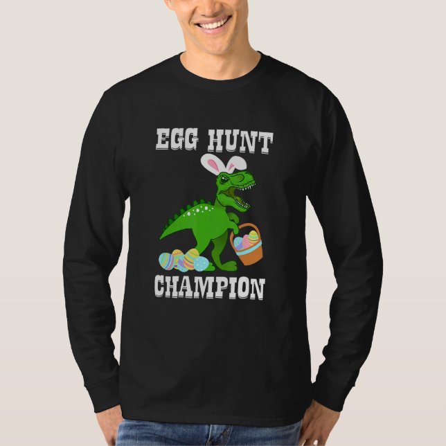 Easter Egg Hunt Champion T Rex Dinosaur Bunny Funn T-Shirt (Front)