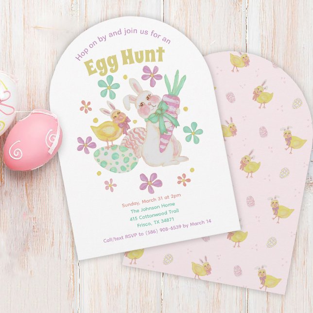 Easter Egg Hunt Chick Bunny Flowers Cute Spring  Invitation (Creator Uploaded)