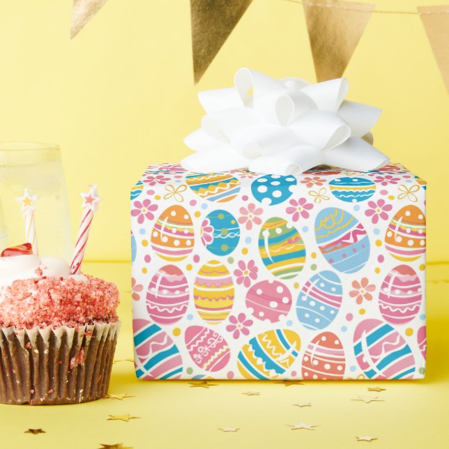 Easter Egg Hunt Colourful Retro Style Pattern Wrapping Paper (Birthday Party)