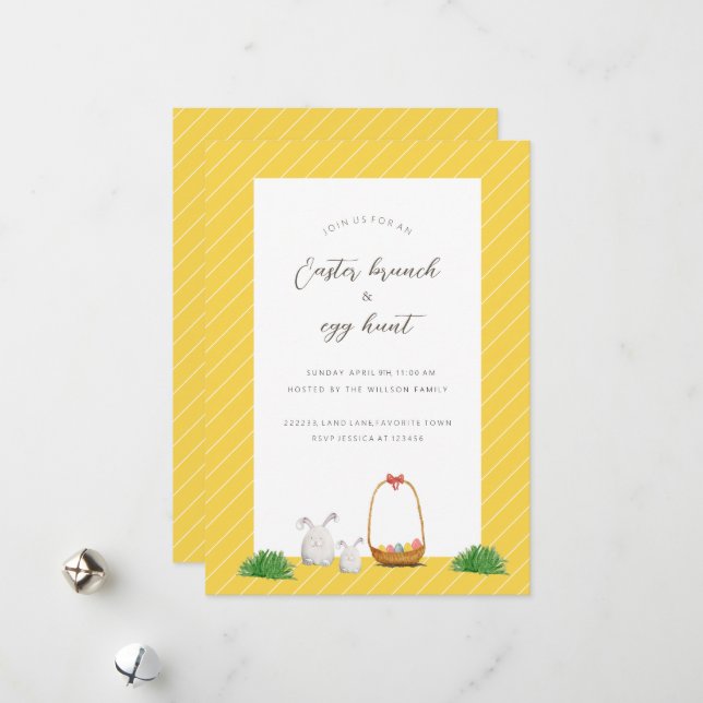 Easter Egg Hunt Easter Brunch Watercolor Art Holiday Card (Front/Back In Situ)